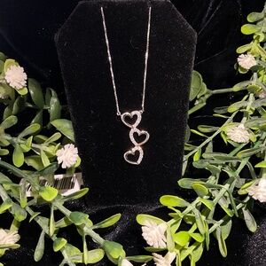Three Heart Necklace Moissanite Sterling 18-20in
